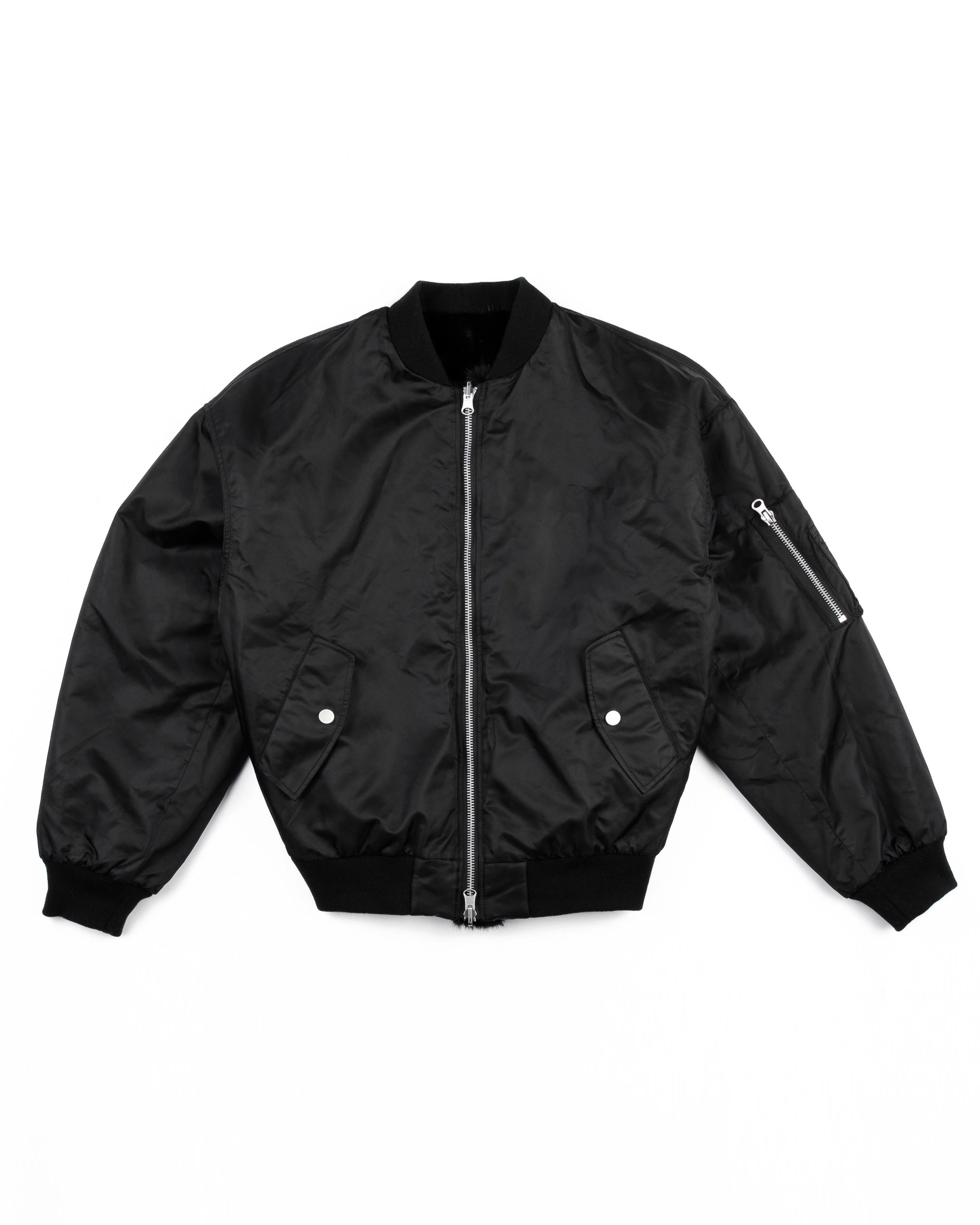 BLACK UNISEX REVERSIBLE MINK FUR BOMBER W/ LOGO - Image 2