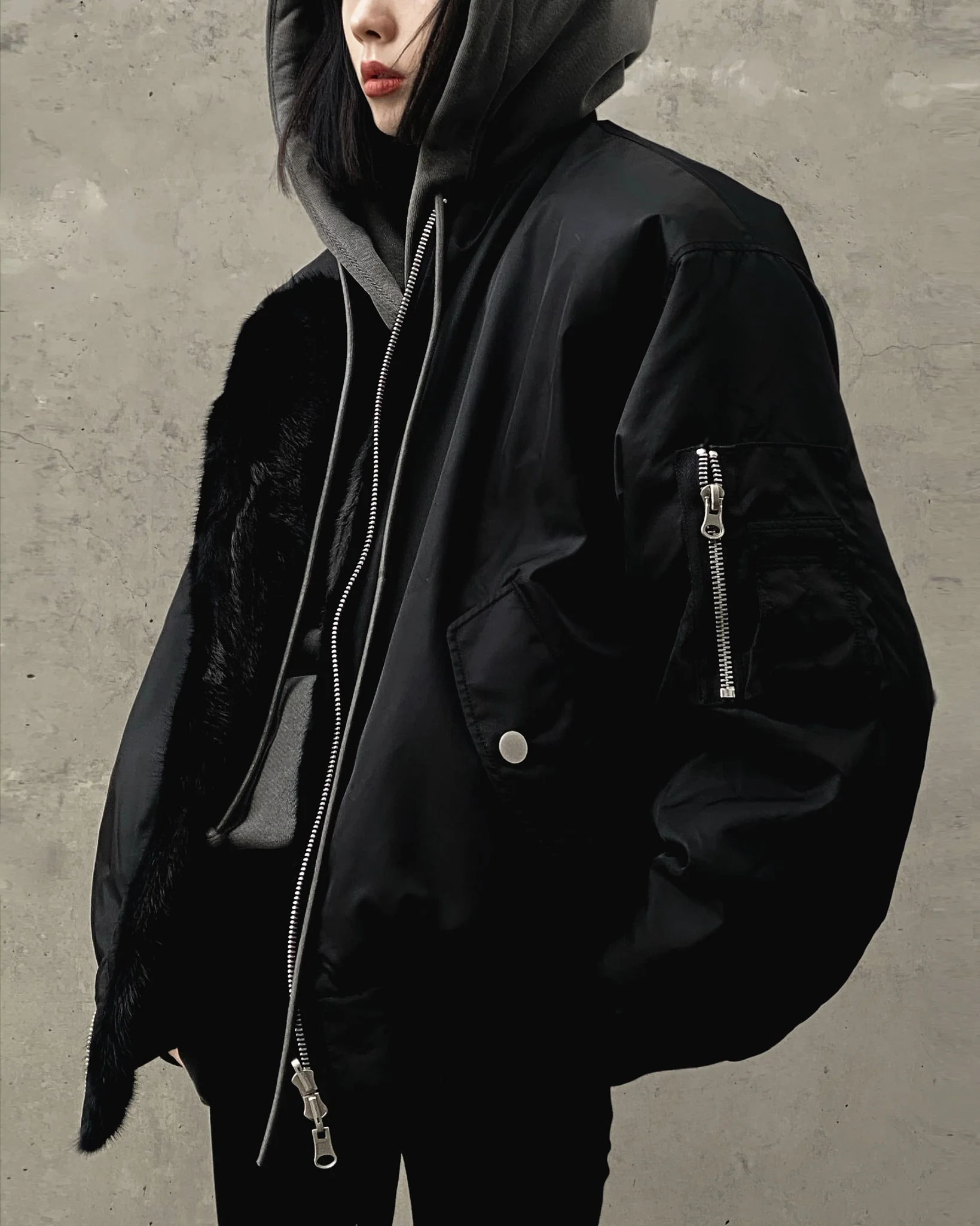 BLACK UNISEX REVERSIBLE MINK FUR BOMBER W/ LOGO - Image 22