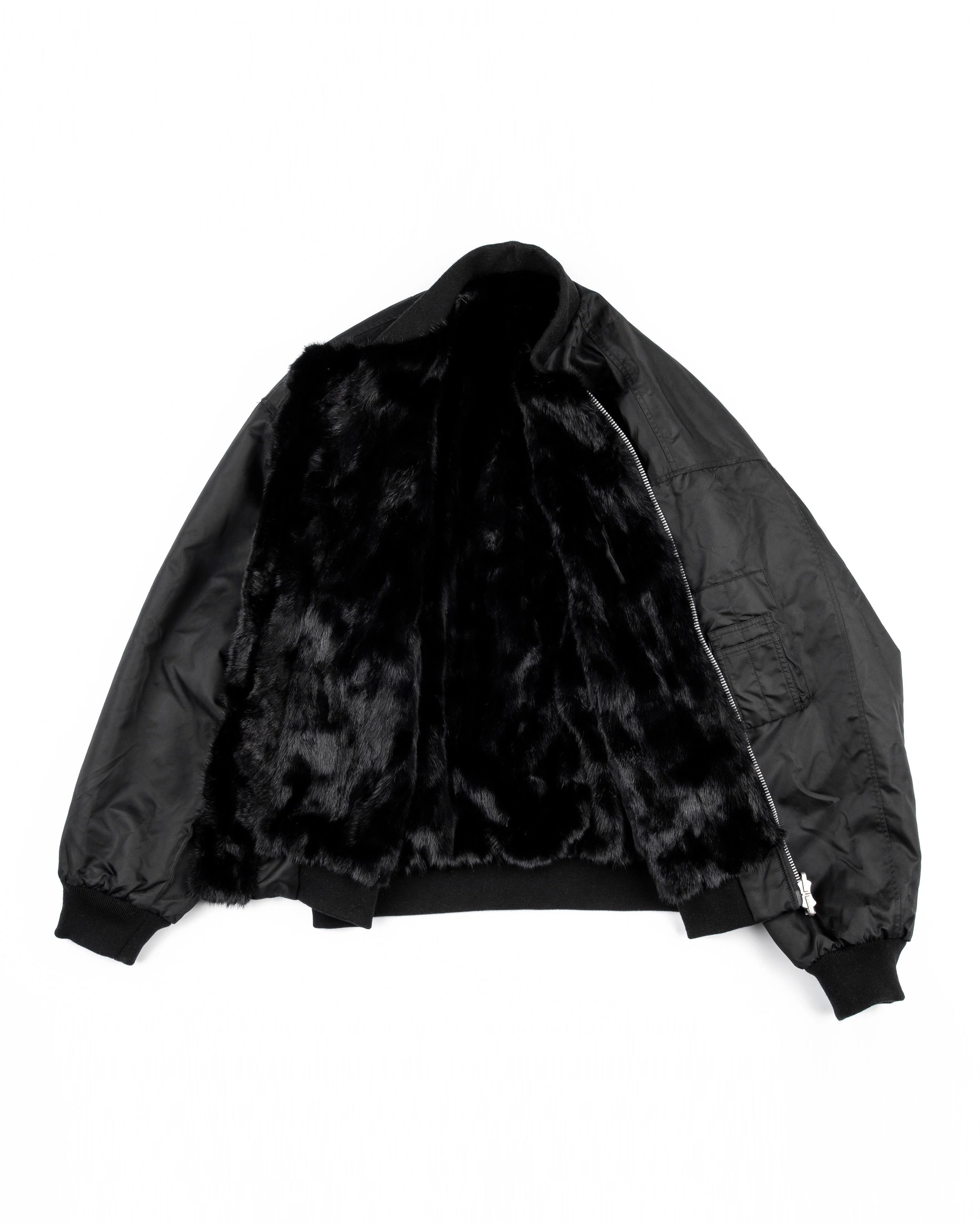 BLACK UNISEX REVERSIBLE MINK FUR BOMBER W/ LOGO - Image 5