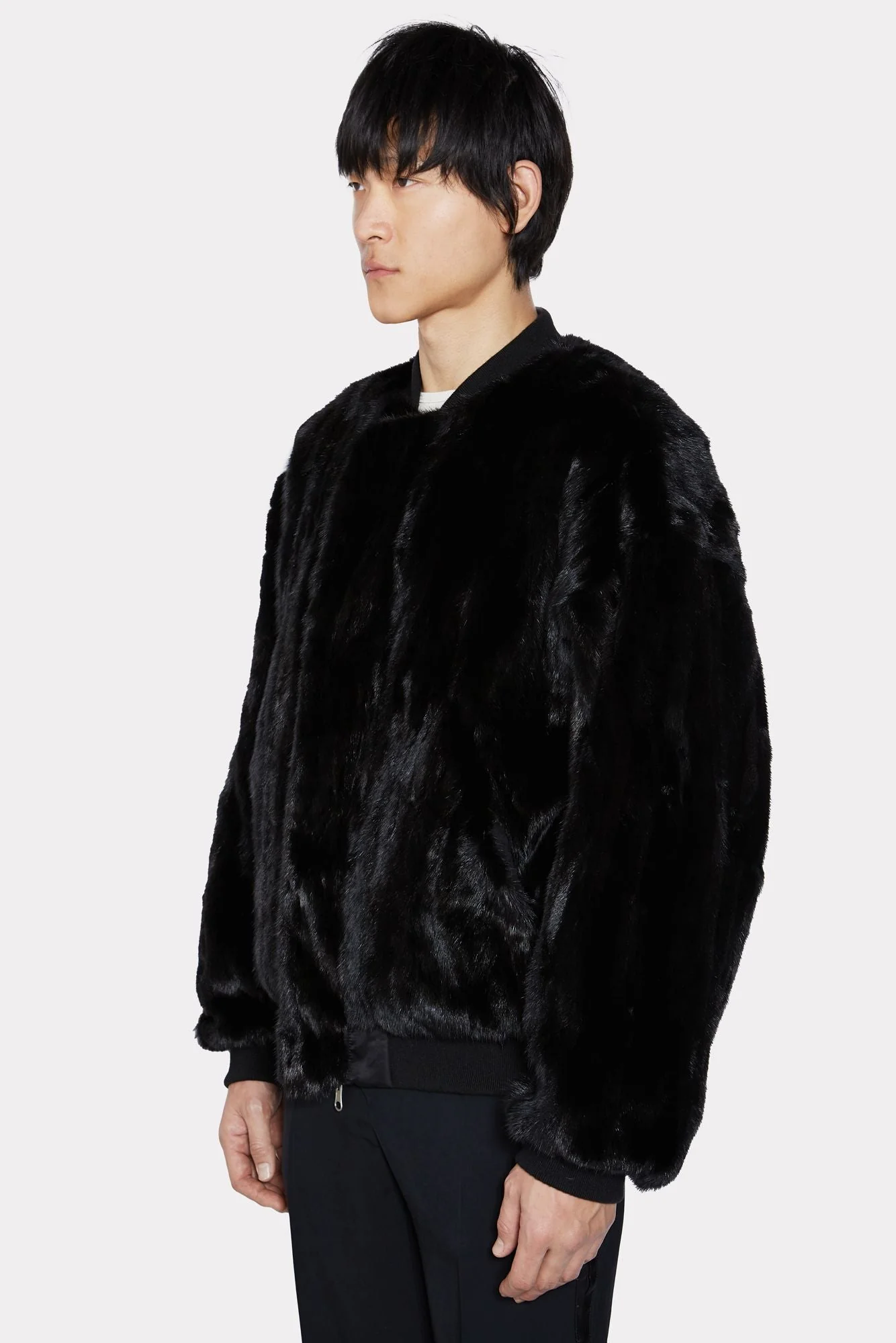 BLACK UNISEX REVERSIBLE MINK FUR BOMBER W/ LOGO - Image 7