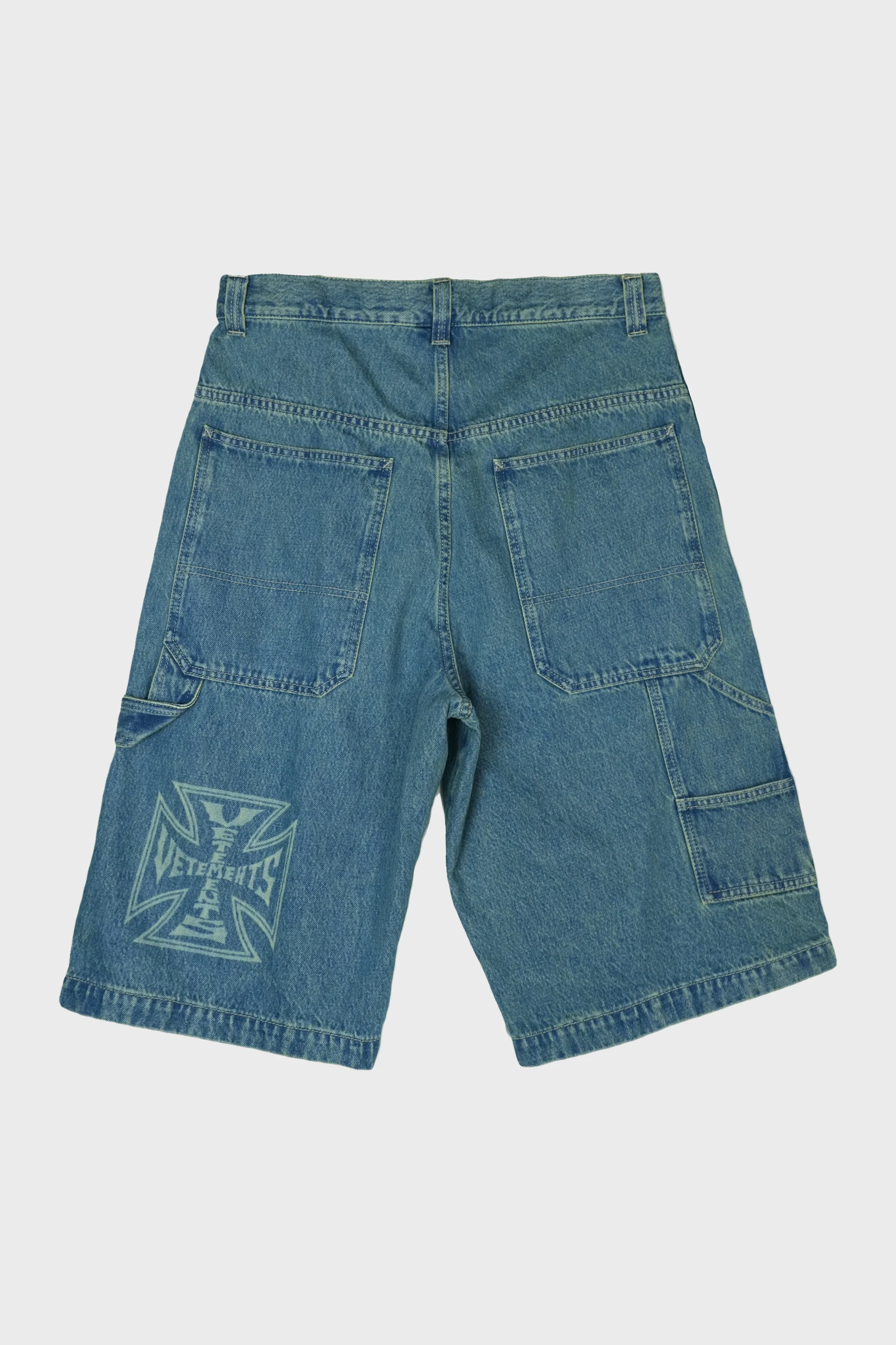 BIKER CROSS HIP-HOP DENIM SHORTS VINTAGE MID BLUE - Image 2