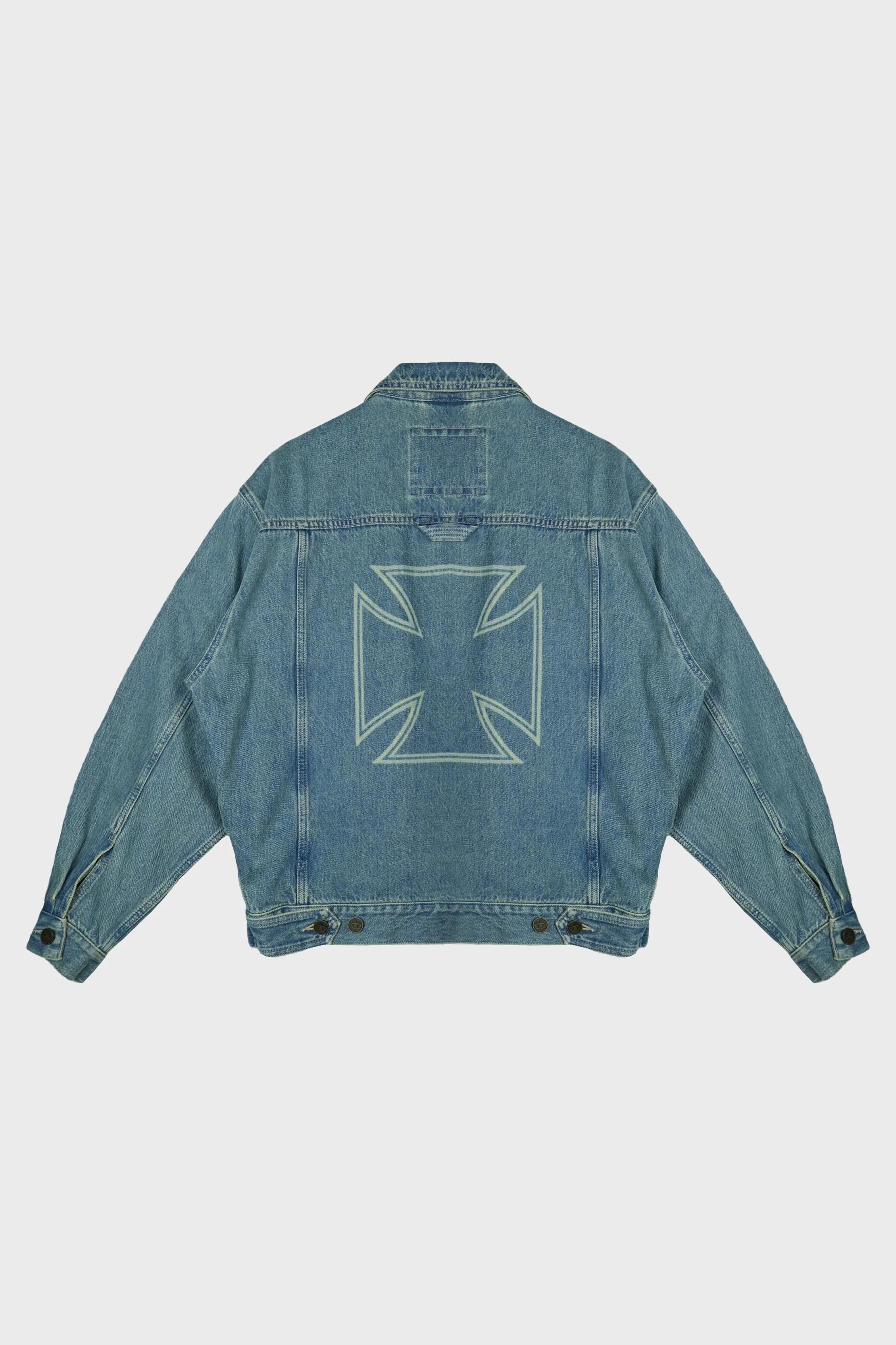 BIKER CROSSES ZIP DENIM JACKET VINTAGE MID BLUE - Image 2