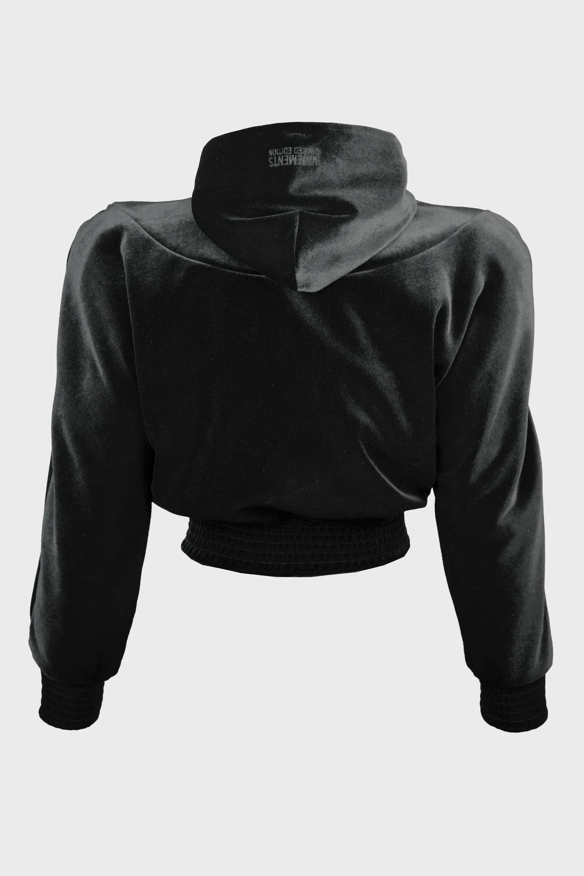 VELVET ROUNDED SHOULDER ZIP-UP HOODIE BLACK - Image 2