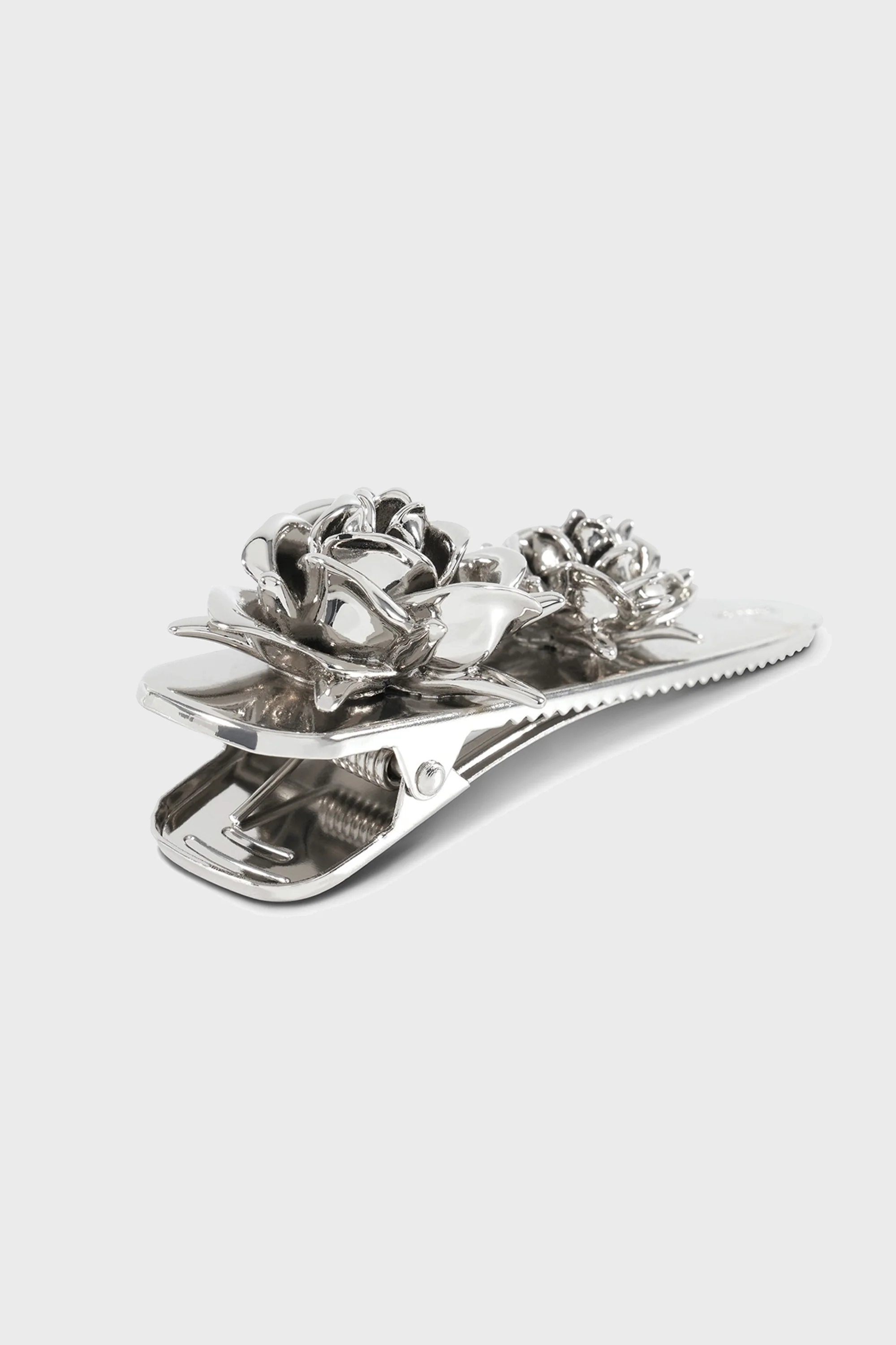 DOUBLE ROSE SPIKY HAIR CLIP SILVER - Image 2