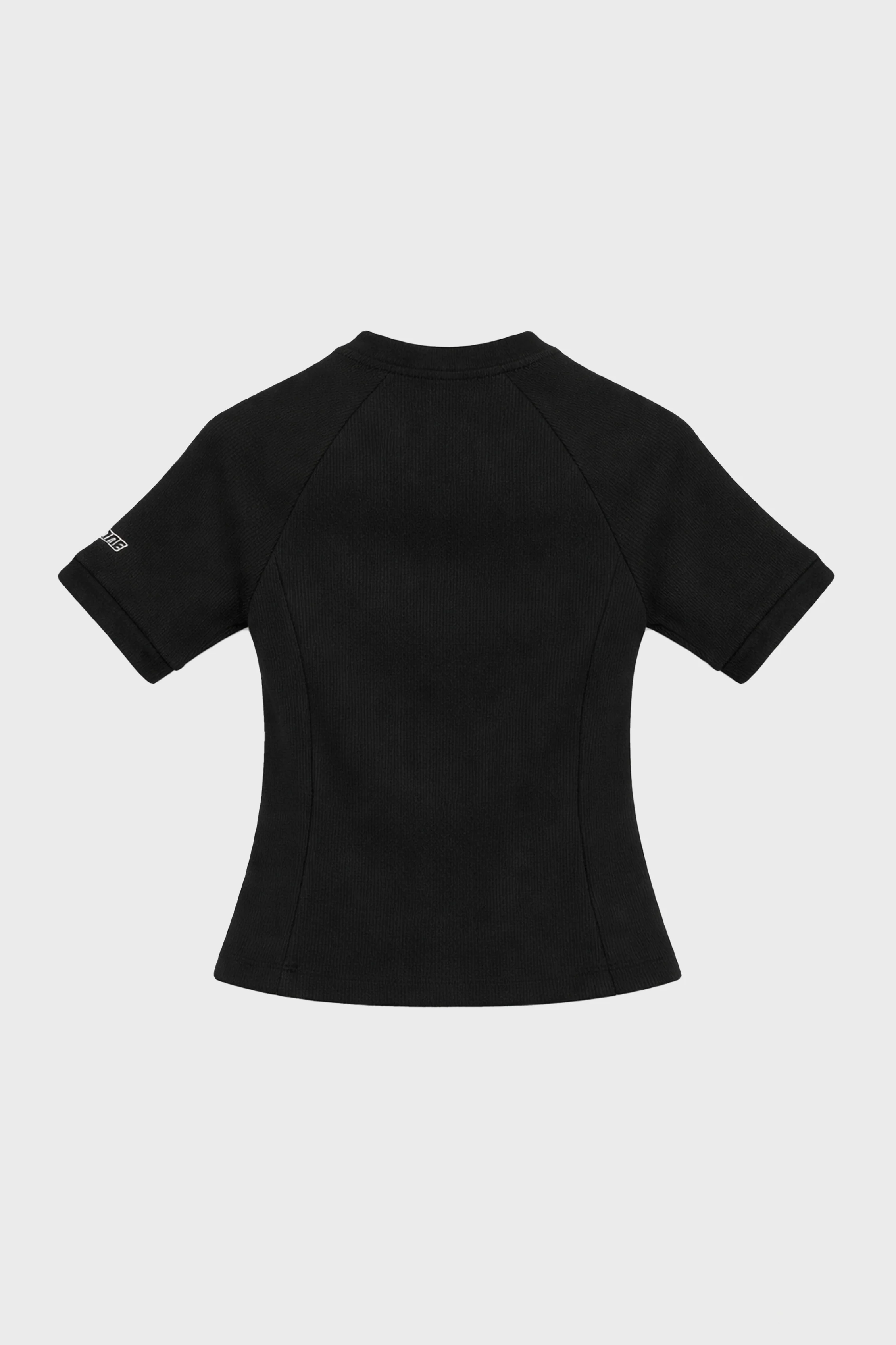 RIBBED RUCHED FITTED LACE T-SHIRT BLACK - Image 2