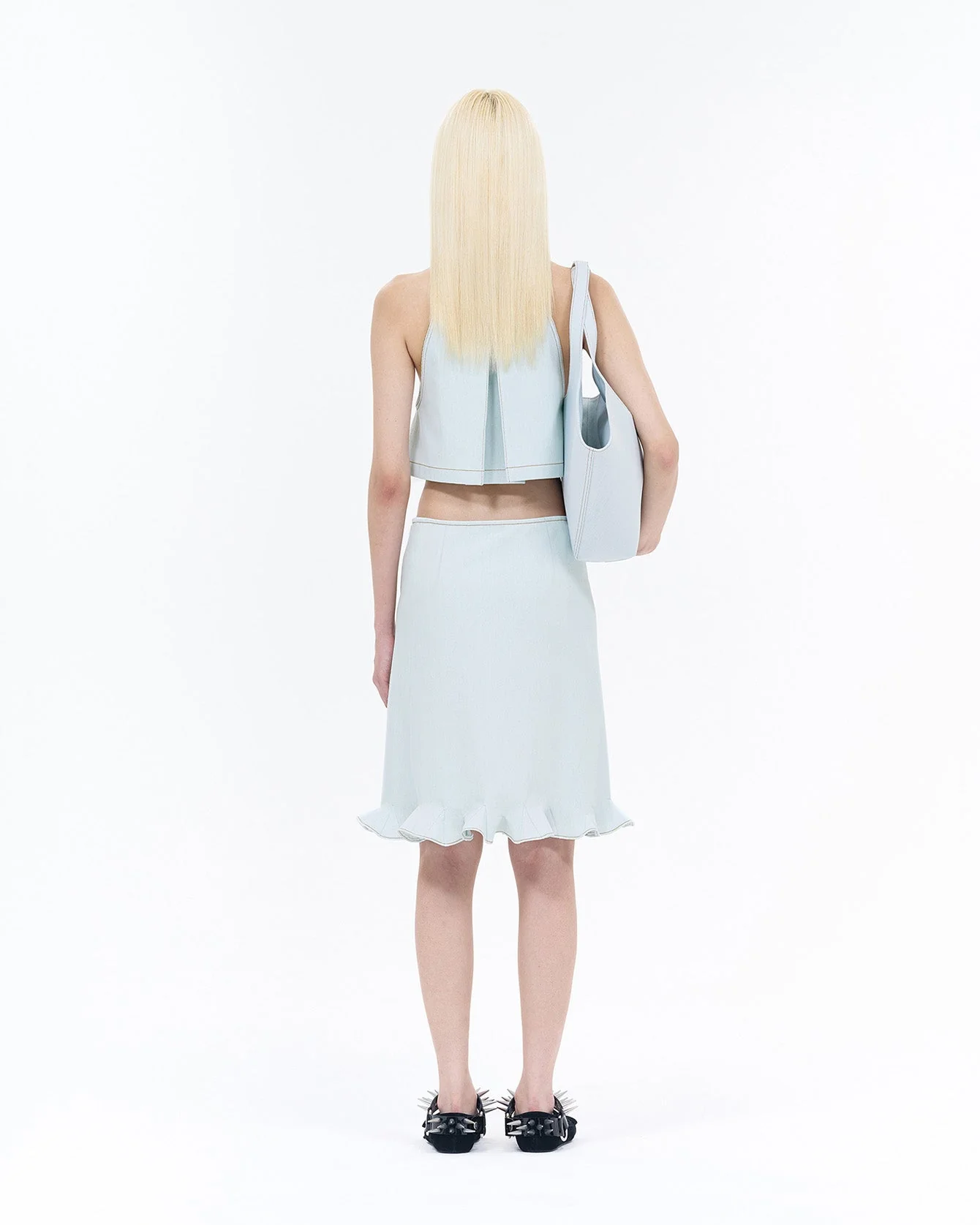 SHORT HALTERNECK DENIM BLOUSE - Image 4