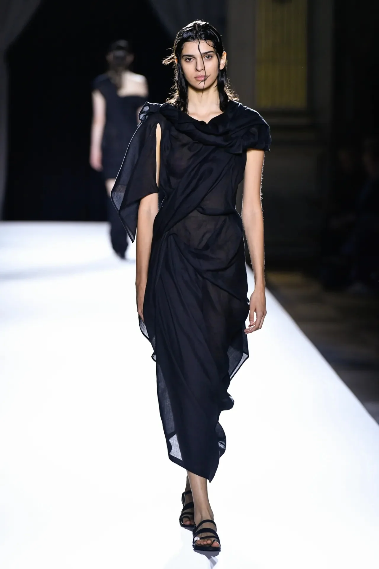 DRAPED KNOT D LONG DRESS BLACK - Image 2